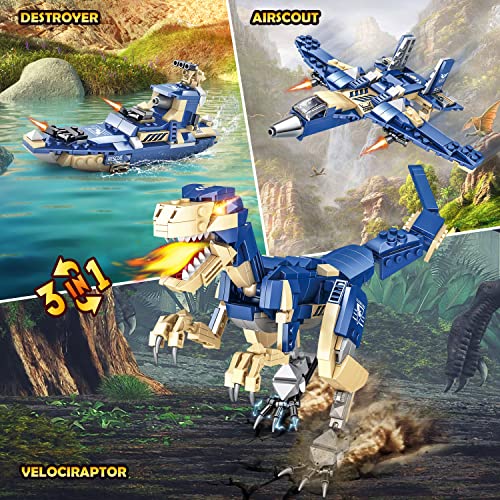 Hogokids Dinosaurs Building Blocks Set - 368 Pieces Dinosaur Figures Building Kit 3 In 1 Velociraptor Ships Plane Dino World Toys For Christmas Birthday Gift 6 7 8 9 10 11 12 Years Old Kids Boys Girls #TOP3