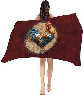 Beach Towel Farmhouse Chicken Rooster Cock Bath Pool Towels Vintage Red Farm Animal Soft Absorbent Beach Towel 23x47 Inch Lightweight Large Quick Dry Swim Towels for Adult Travel Yoga Gym Camping