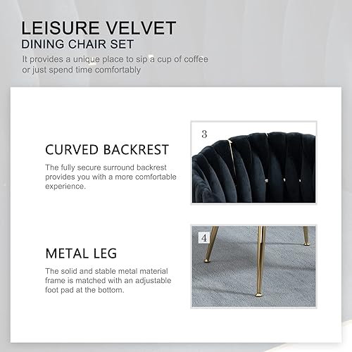 Miniatura 29 de Nrizc Juego de 2 sillas de comedor tejidas, sillas de comedor tapizadas de terciopelo con patas de metal dorado, sillas decorativas modernas para