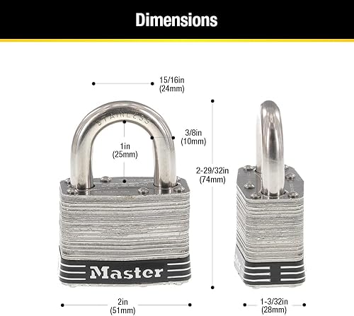 Miniatura 6 de Master Lock 5SSKAD - Candado de acero inoxidable para exteriores con llave, 1 paquete