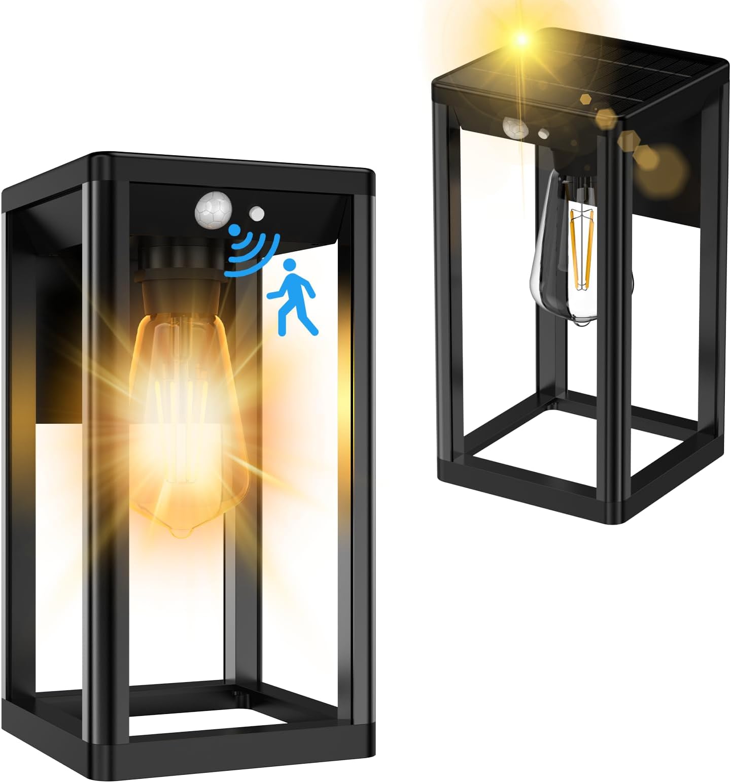 ASOKO Solar Wall Lights Outdoor, Motion Sensor Porch Lights with 3 Lighting Modes, Waterproof IP65 Solar Barn Light for Outside, Solar Exterior Lamps for Patio Fence Garage Decorative-2 Pack