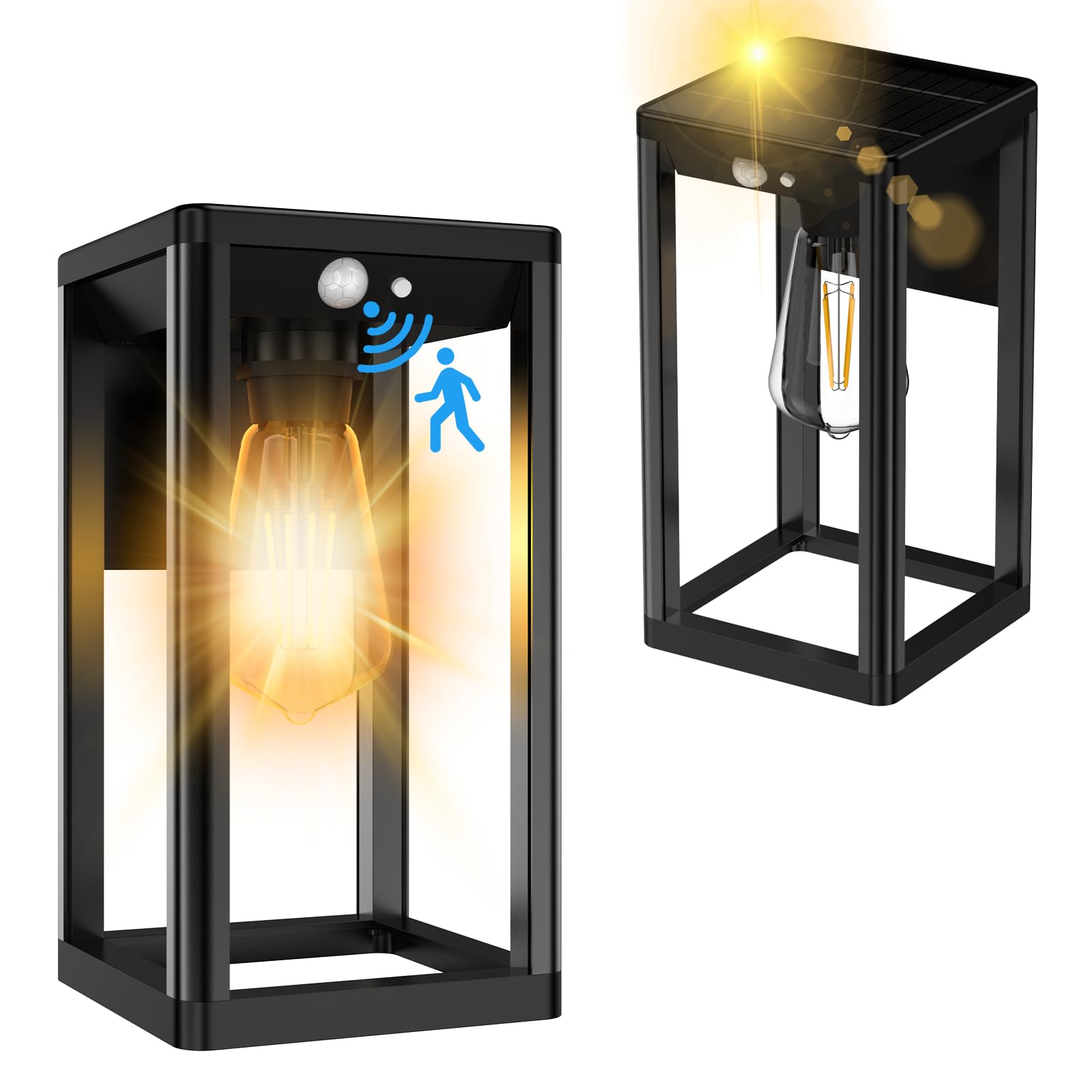 ASOKO Solar Wall Lights Outdoor, Motion Sensor Porch Lights with 3 Lighting Modes, Waterproof IP65 Solar Barn Light for Outside, Solar Exterior Lamps for Patio Fence Garage Decorative-2 Pack