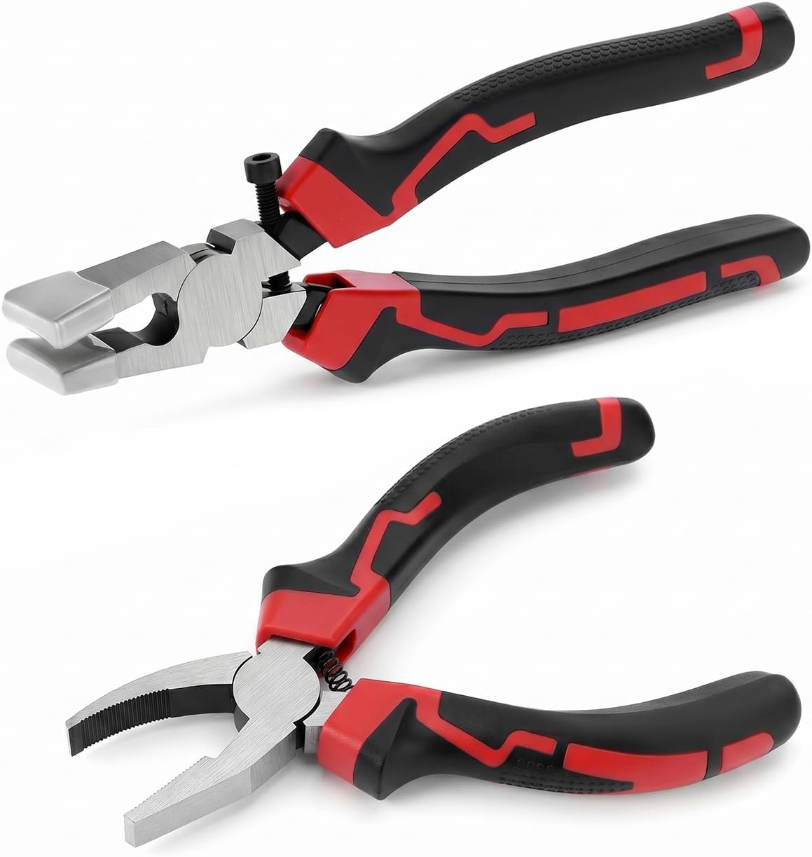 QWORK Glass Running Pliers & Breaker Grozer Pliers Set, 2 Pcs Stained Glass Tools with Rubber Tips for Mosaics, Key Fob Hardware Installation & Glass Breaking Tasks