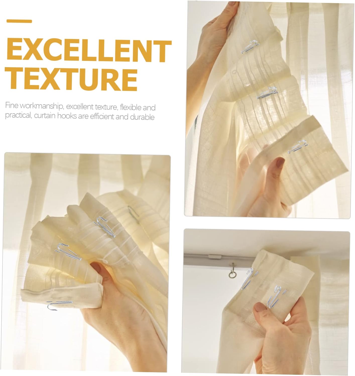 50Pcs Heavy Duty Stainless Steel Drapery Hooks for Curtains Shower Bath Easy to Install Flexible Clip Design for Pleated Drapes and DIY Projects