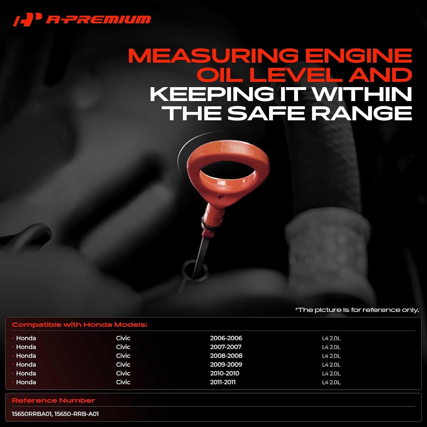 A-Premium 2.0L 4 Cyl Engine Oil Dipstick Compatible with Honda Civic 2006-2011, Engine Oil Measuring Rod Dip Stick