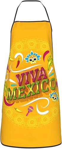 Viva Mexico - Delantales para el Día de la Independencia Mexicana de la Cocina de Chef Impermeable Ajustable Divertido Delantal para Barbacoa con