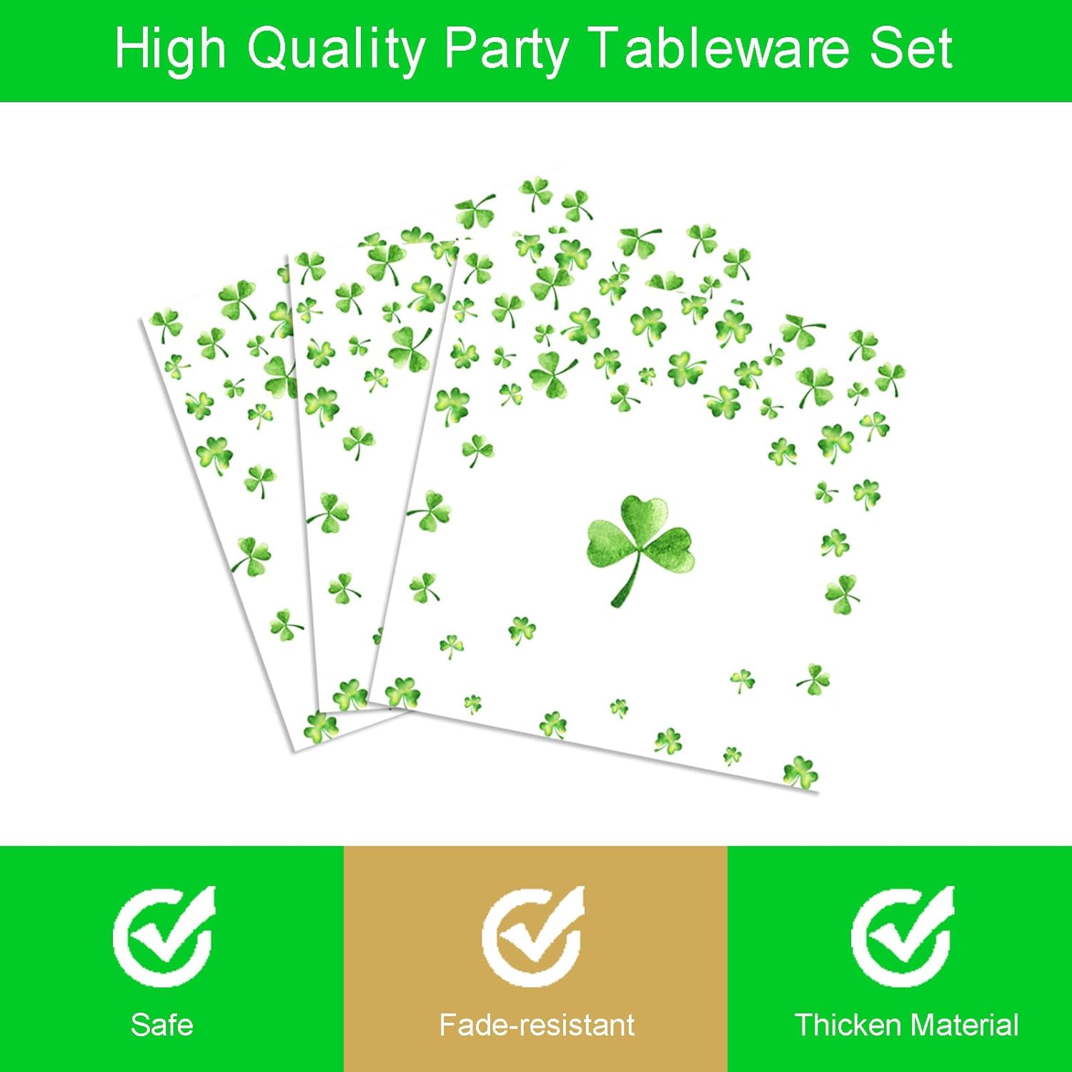 96PCS St. Patrick's Day Party Plates and Napkins Party Supplies Green Shamrock Tableware Set Party Decor Favors for Lucky Green St Patrick Theme Party Serves 24 - Image 4