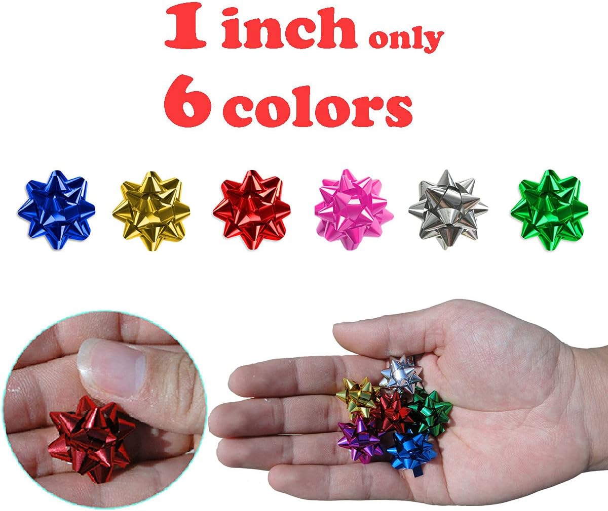 150pcs 1 Inch Mini Gift Bow 6 Color 1" Wrap Bow Self Adhesive for Small Presents Wrapping Christmas Birthday Holiday Party Decor (1in) - Image 4