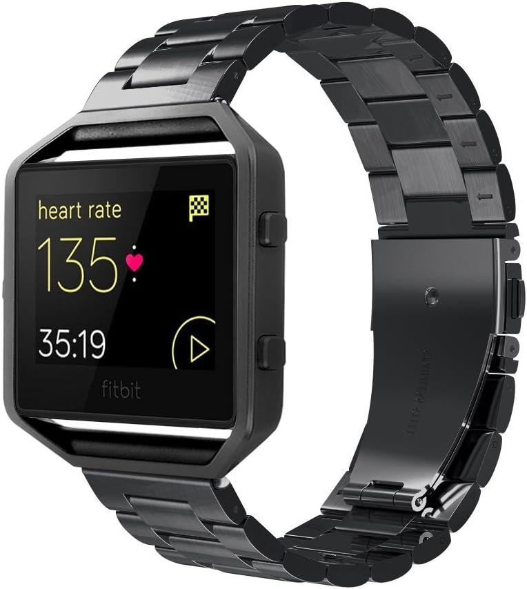 Simpeak Fitbit Blaze Band, Replacement Stainless Steel Band Strap Only for Fit bit Blaze Smart Fitness Watch ( Match Link Removal Tool), Black