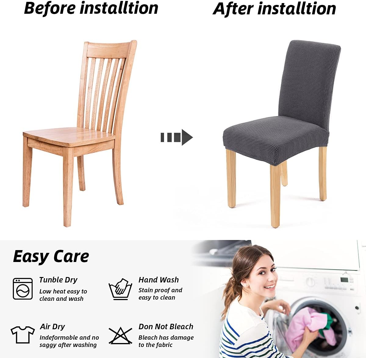 AngLink Dining Room Chair Cover Stretch Dining Chairs Covers Dinning Parsons Slipcovers | Gray