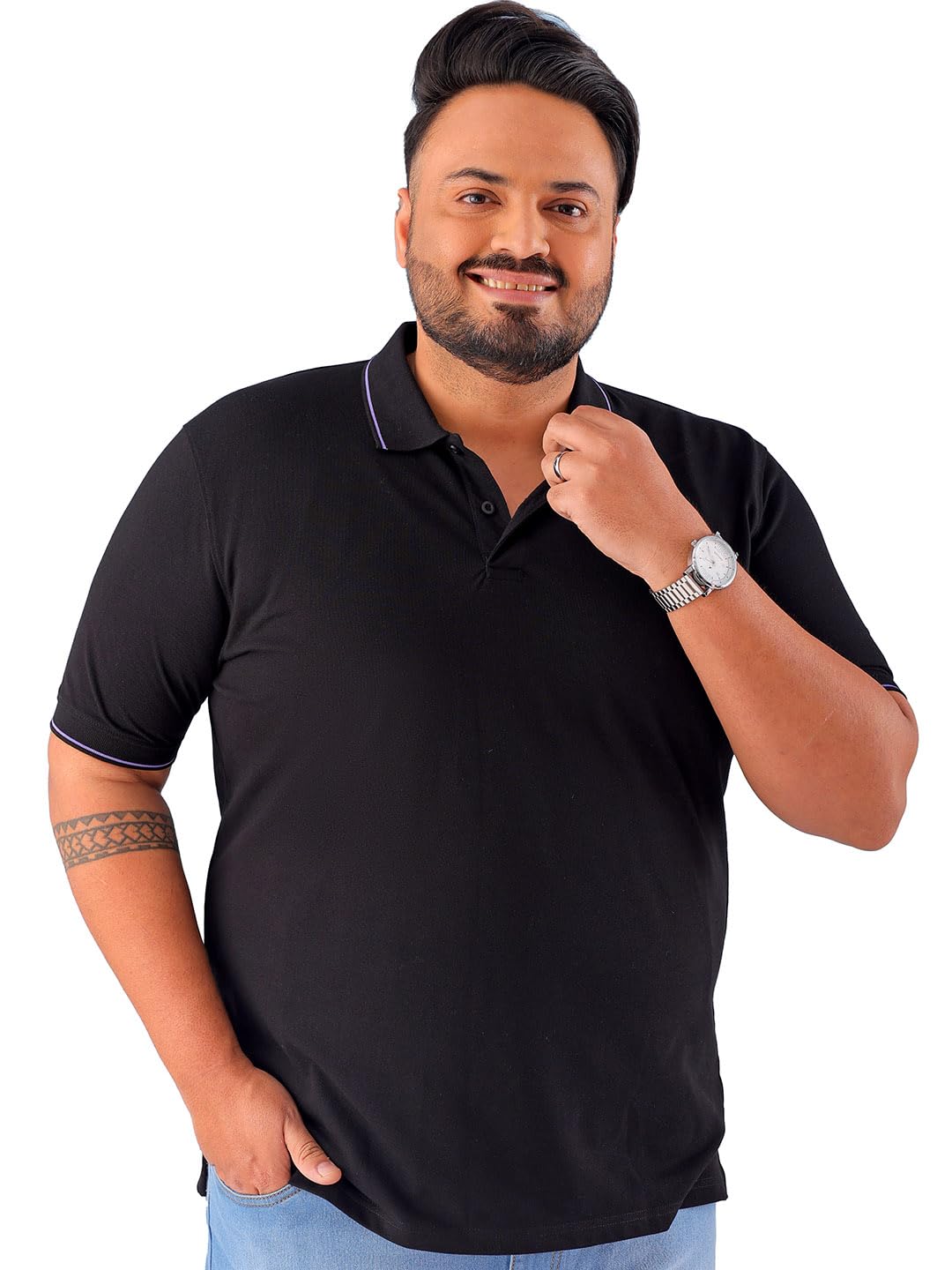 hardsoda by The Indian Garage Co Men Plus Size Regular Fit Solid Polo Neck Tshirt-picture-30