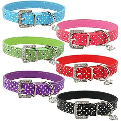 Swanky Paws Polka Dot Pet Dog Cat Collar PU Leather Bling UK Seller Rhinestone Buckle-Black-Medium Cover