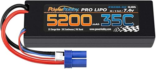 Miniatura 5 de Powerhobby - Batería Lipo de 2 celdas de 2 celdas, 7.4 V, 5200 mAh, 35c, con enchufe EC5, 2 celdas (paquete de 2)