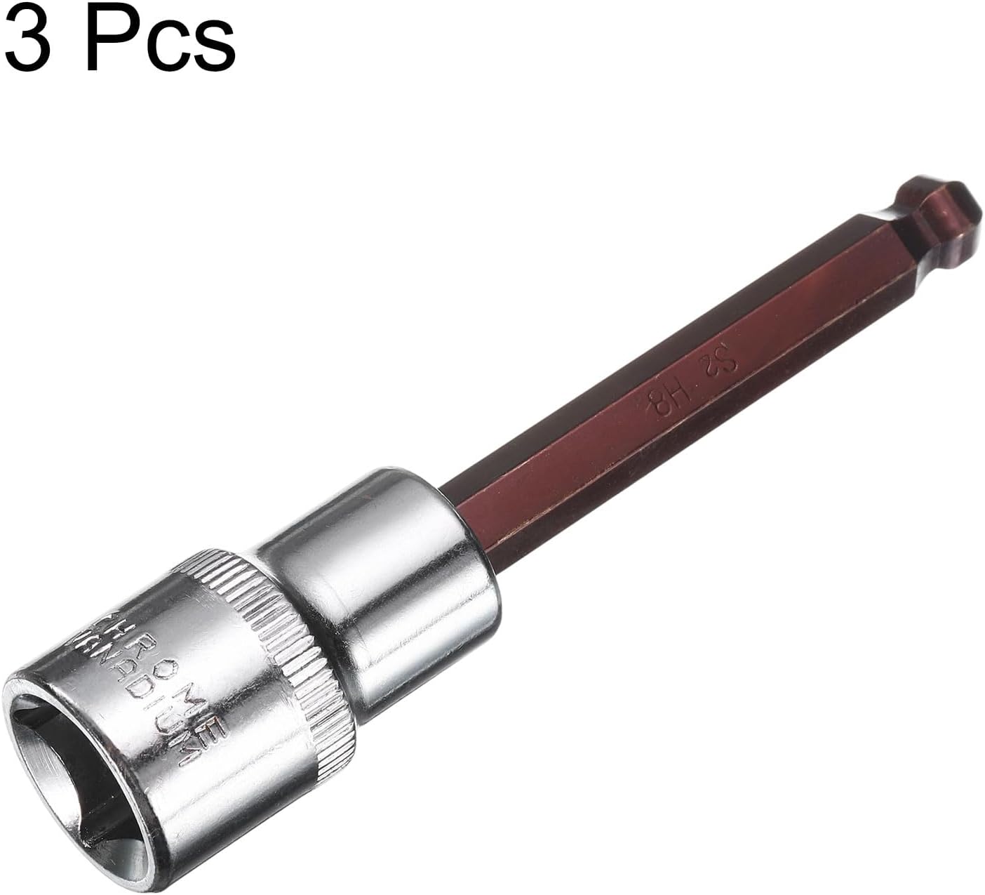 HARFINGTON 3pcs 8mm Ball End Hex Bit Socket 1/2" Square Drive Metric Extension Impact Bit Power Nut Driver Set S2 & CR-V Steel Socket Ratchet Wrench Bits