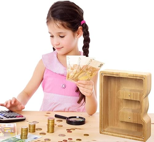 Miniatura 88 de Alcancía de madera con letras de madera, alcancía para niños y niñas, grande, 26 letras del alfabeto, banco de dinero personalizado con nombre