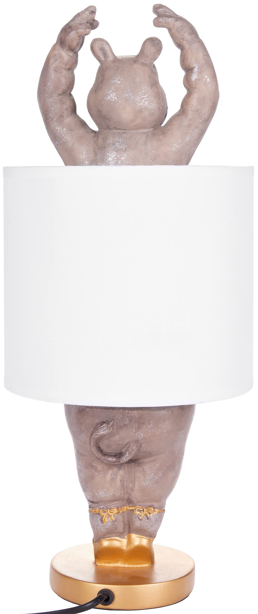 BRUBAKER Tisch- oder Nachttischlampe Nilpferd Ballerina - Tischleuchte mit Keramikfuß und Stoffschirm - 43 cm Höhe, Weiß Grau
