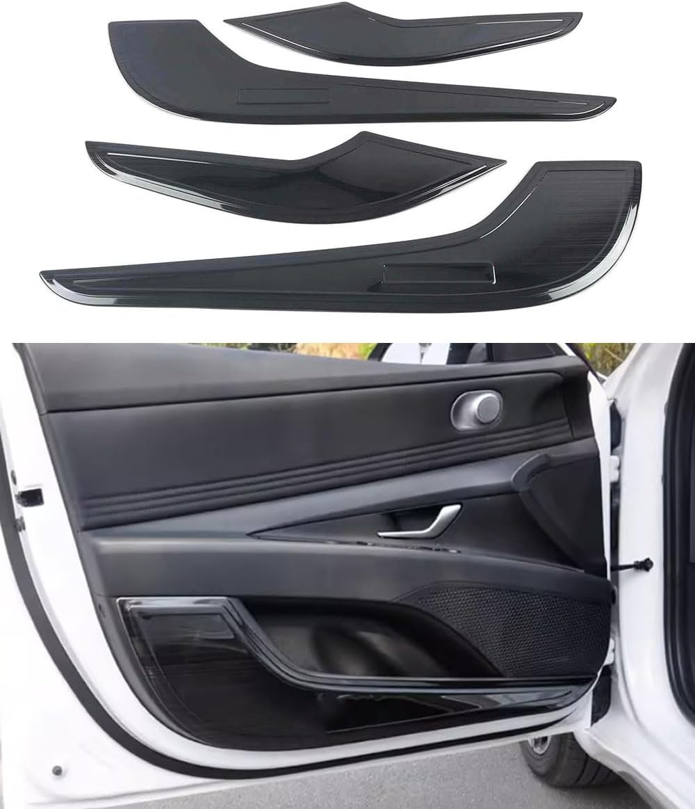 Car Accessories Fit for Hyundai Elantra 2021 2022 2023 Stainless Steel Interior Door Anti-Kick Panel Cover Trim 4PCS Set（Black Titanium Wire Drawing）