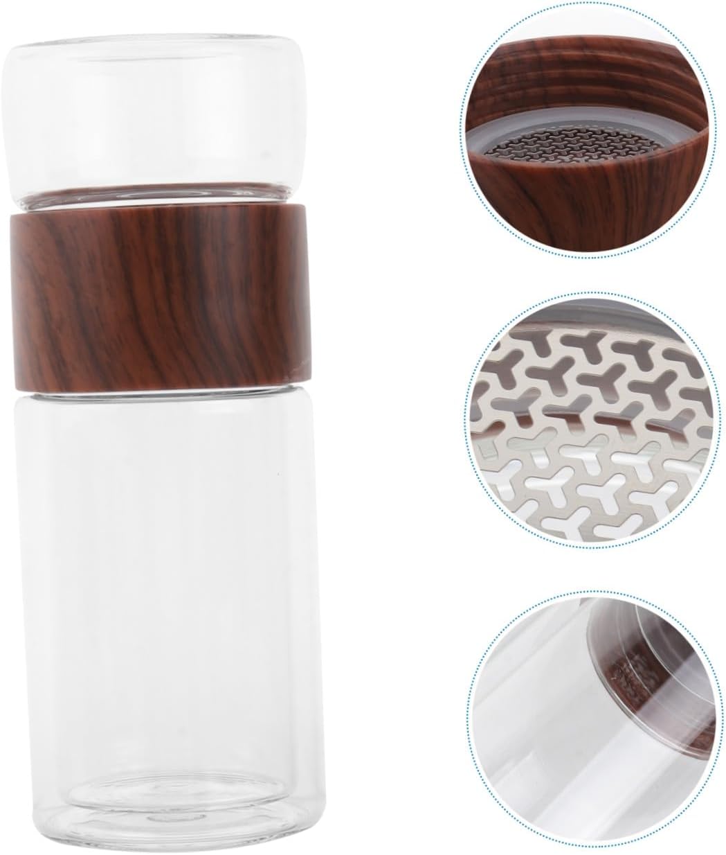 ARTIBETTER 300ml Double Wall Heat-resistant Glass Tea Infuser Cup with Wood Grain Design, Portable Glass Water Bottle for Tea Separation, Suitable for Travel and Office Use Random Color