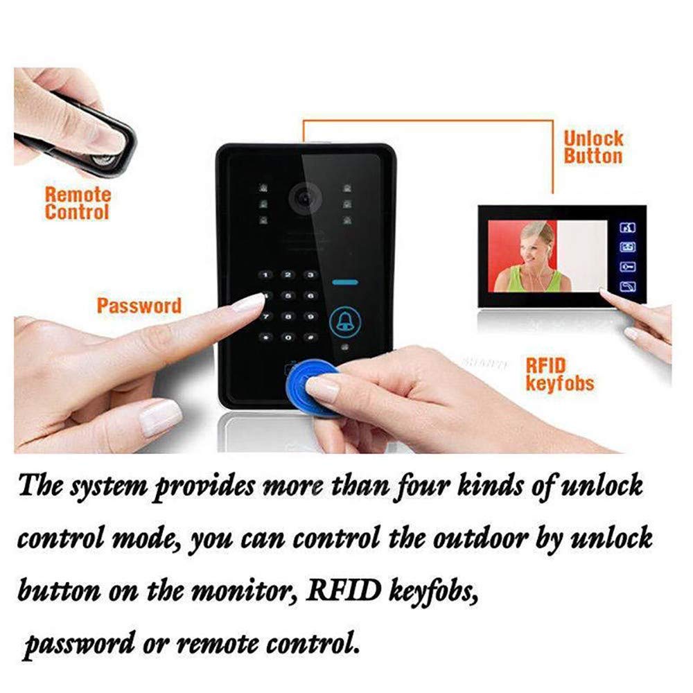 Visiophone, Vidéo Phone Intercom,Sonnette Visuel De Porte avec Sécurité 7inch Moniteur Intérieur pour Maison Surveillance Carte D'identité/Code/Gâche électrique/Bouton Poussoir