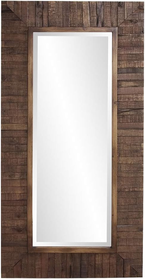Howard Elliot Timberlane Rustic Wall Mirror, Walnut Finished Wood Frame Accent Mirror
