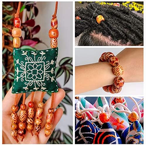 300 Pieces Printed Wooden Beads Macrame Large Hole Beads Various Shapes Loose Wooden Beads for Crafting Jewellery Making DIY Bracelet