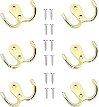 Yesmin 6 Pcs Double Prong Robe Hooks, Dual Coat Hooks Wall Mounted Hanging Clothes for Bathroom Bedroom Door Wall Retro Metal Cloth Hanger Double Coat Hooks with 8 Screws-Gold