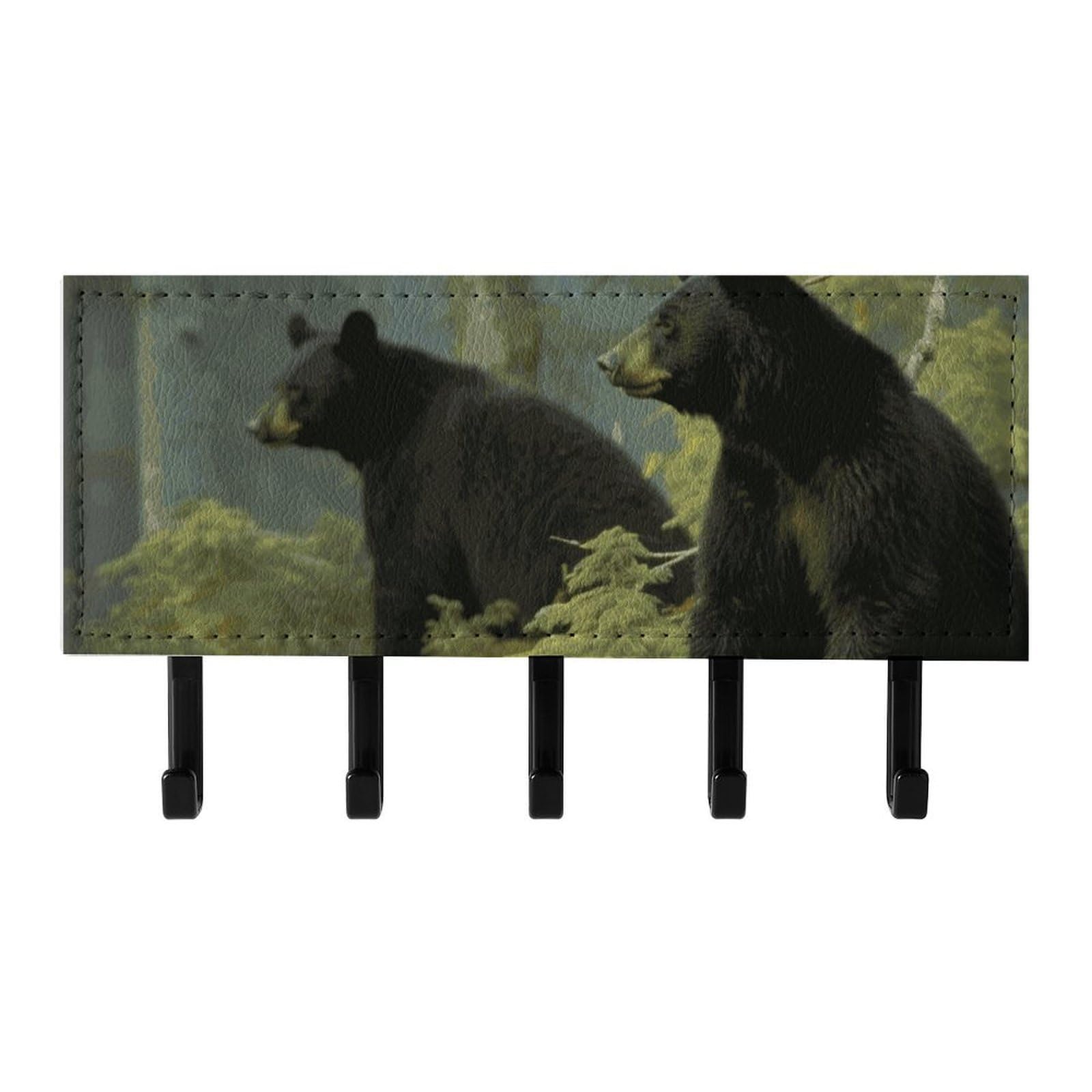 Fekiloot Black Bears Key Holder For Wall Adhesive, No Drilling, Key Hooks With 5 Hooks Wall Mounted, Self Adhesive Keys Rack For Entryway, Hallway, Living Room, Kitchen, Office
