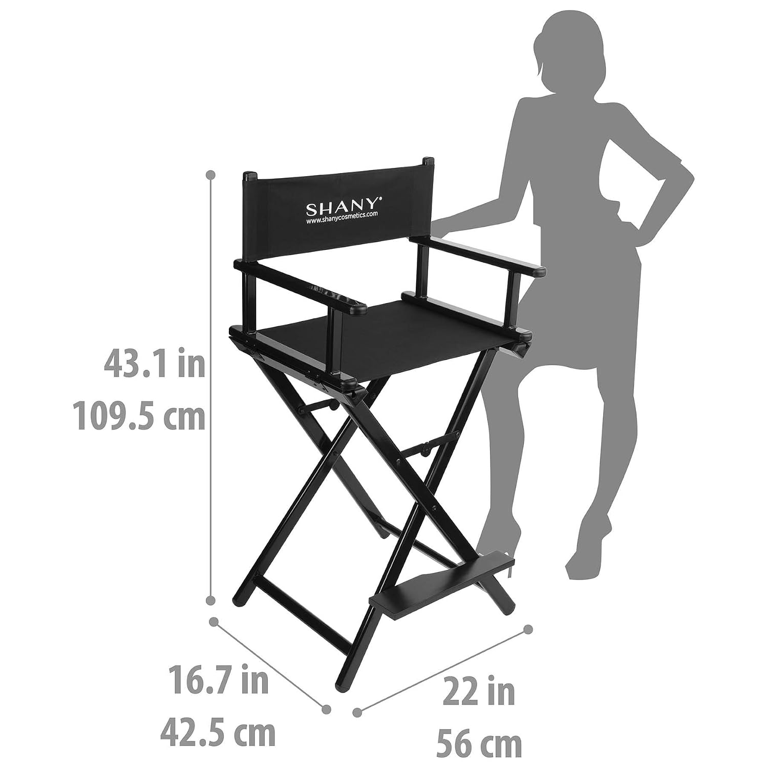 SHANY Studio Director Makeup Artist Folding Stool Chair - Solid Aluminum Barstool - Black
