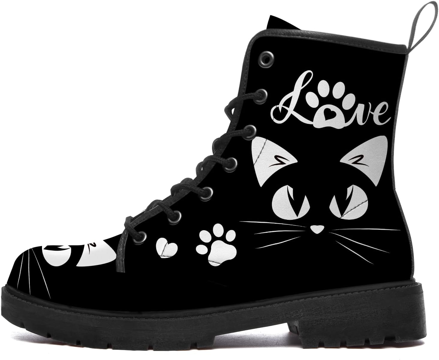 Cat Boots Womens Mens Combat Boots Waterproof Boot Round Toe Low Heel Lace Up Work Ankle Booties Shoes Gifts for Women Men