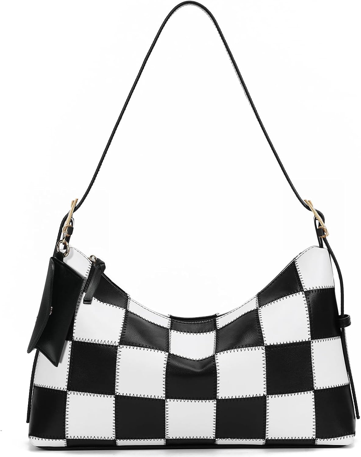 KISSSEA Checkered Shoulder Bag for Women Classic Black and White Hobo Purse