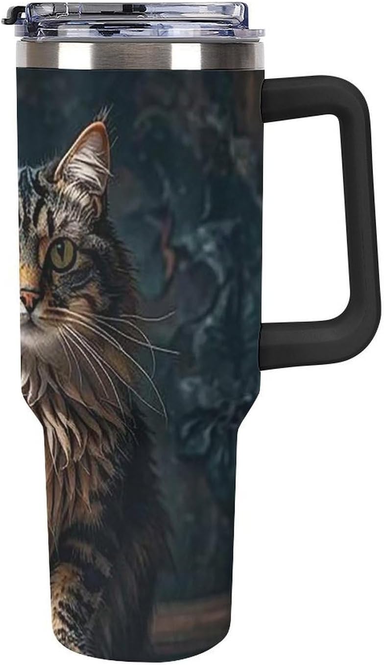 40 Oz Tumbler with Straw And Lid Cute And Lovely Cat Insulated Travel Coffee Mug Stainless Steel Water Bottle Vacuum Insulated Tumblers for Sport Work Car Travel Weekends