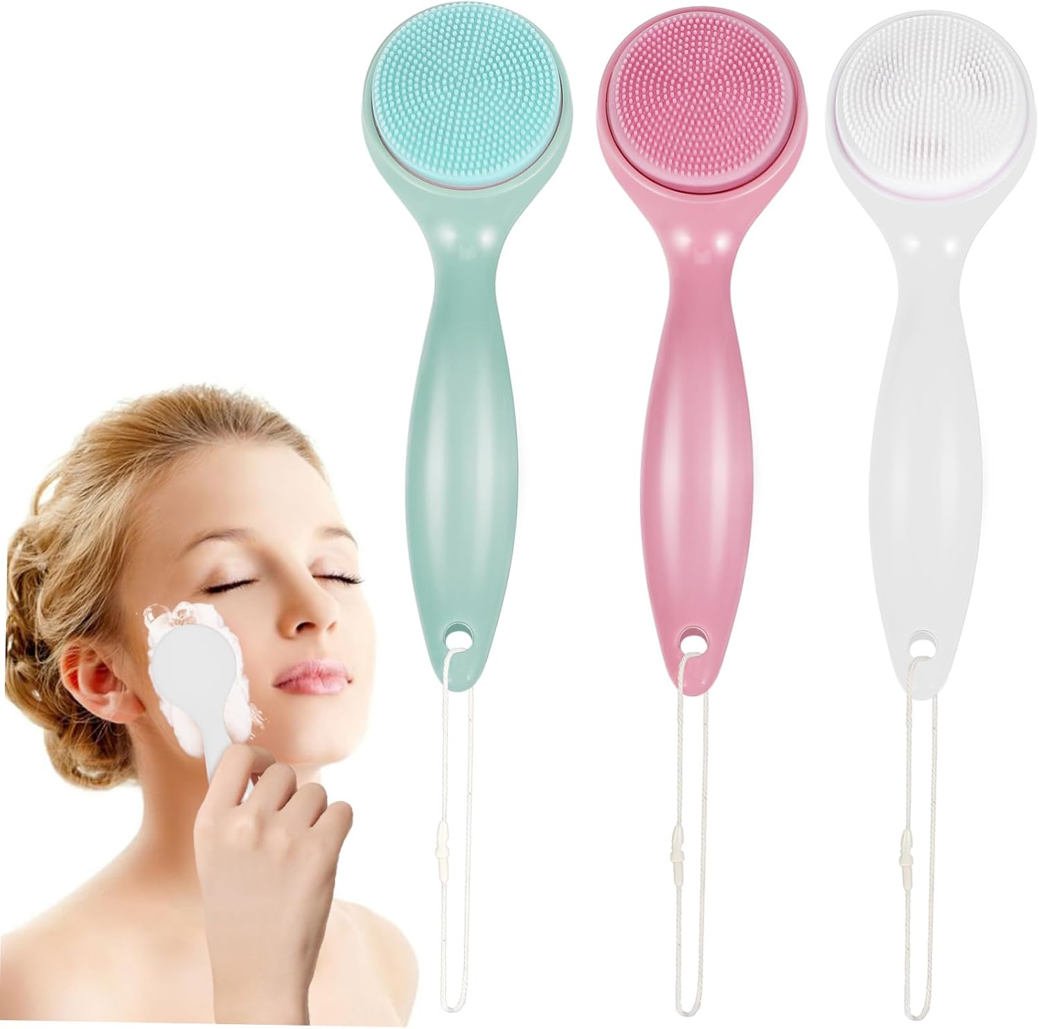 3pcs Silicone Face Brush Set Skin Care Silicon Brush Heads Handheld Facial Cleansing