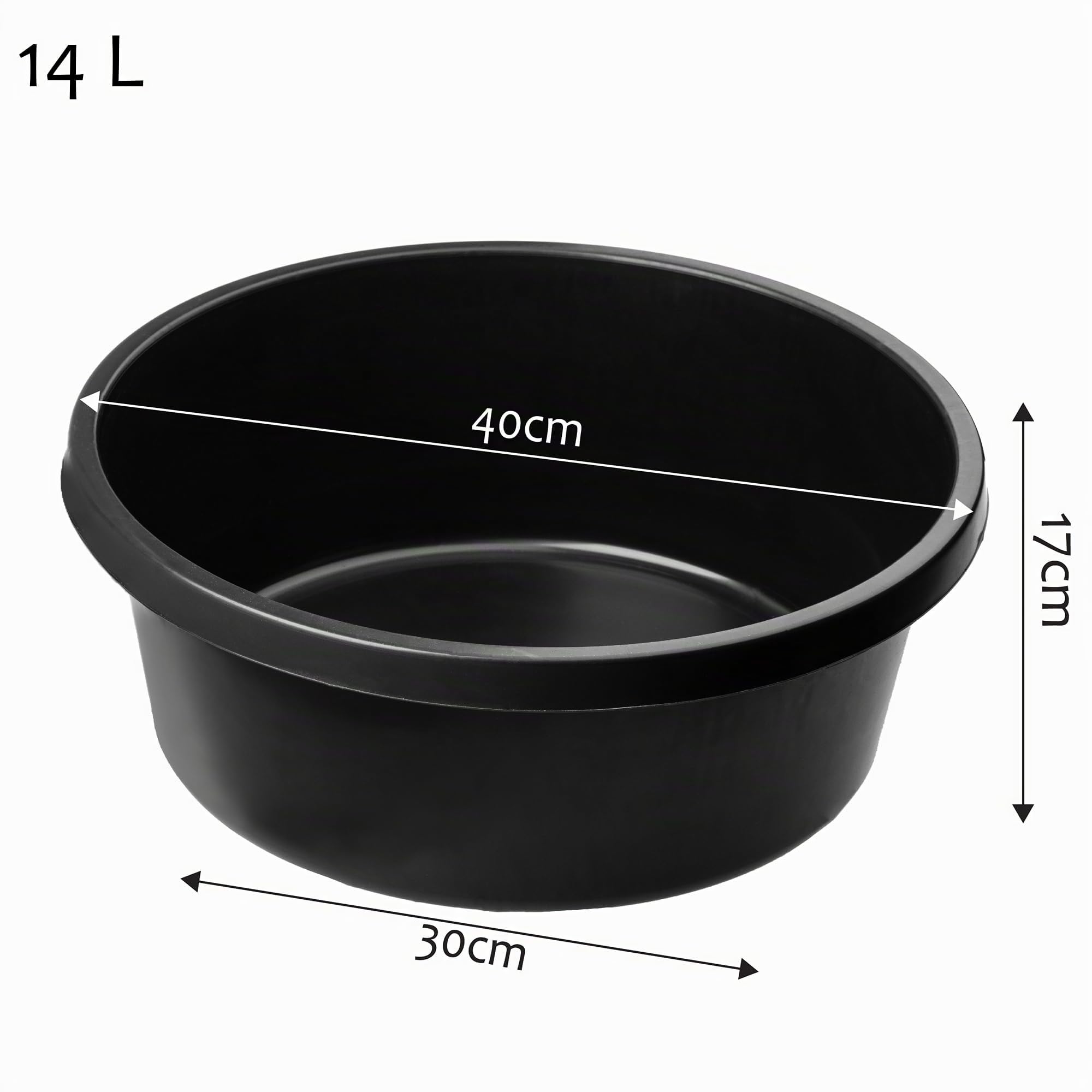 KADAX Vasca rotonda per malta da 14 l, secchio in plastica per cantiere, giardino, grande bacinella per lavare, contenitore resistente per cemento (nero, set da 6)