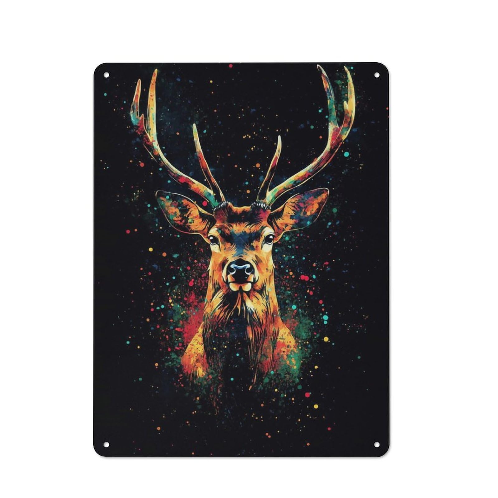 Junmoney Colorful Deer Portrait Tin Wall Plaque 40X30cm With For Home Office Or Studio, Gift Idea At Christmas For Creative Workspace Decorators