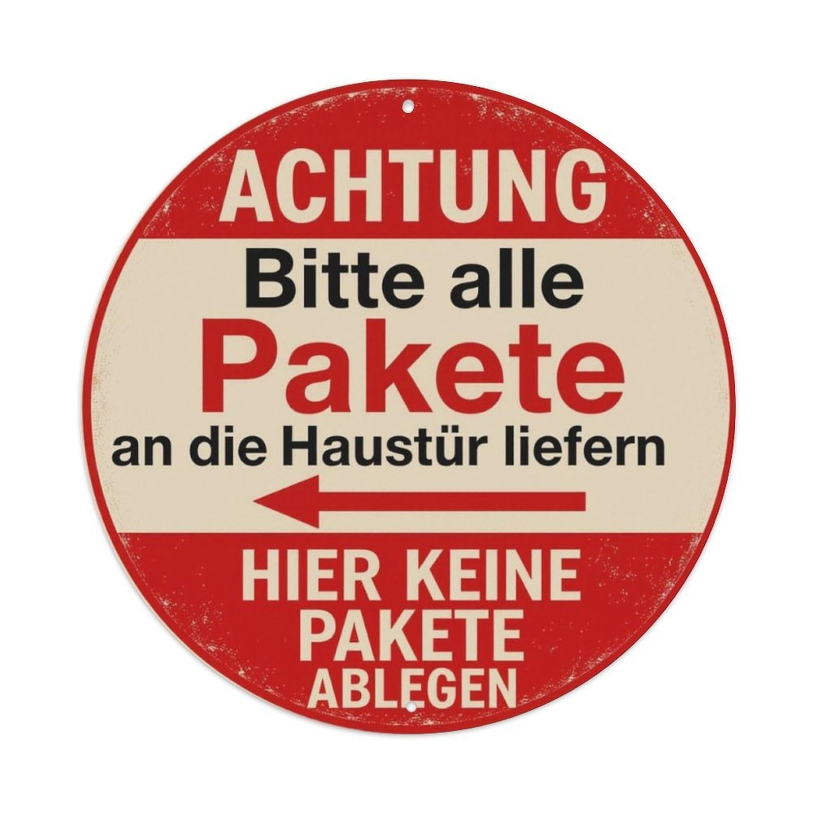 German Package Delivery Notice Round Decor Sign Vintage Aluminium Metal Sign, Retro Wall Decor for Home, Bar, Garage & Farmhouse 20x20cm