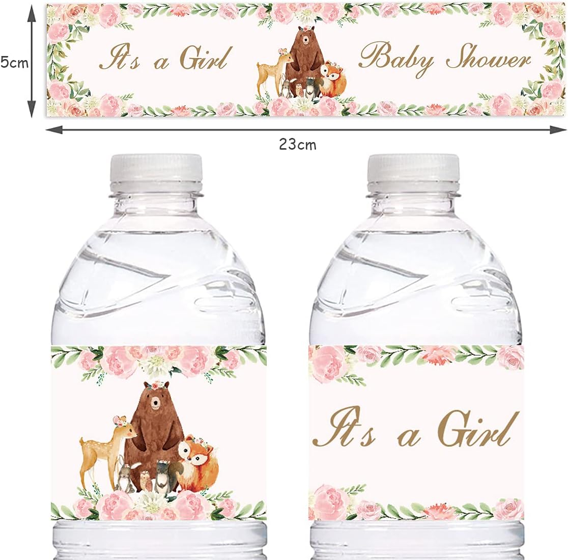 28PCS Woodland Baby Shower Water Bottle Labels Woodland Creatures Waterproof Water Bottle Wrappers for Girls
