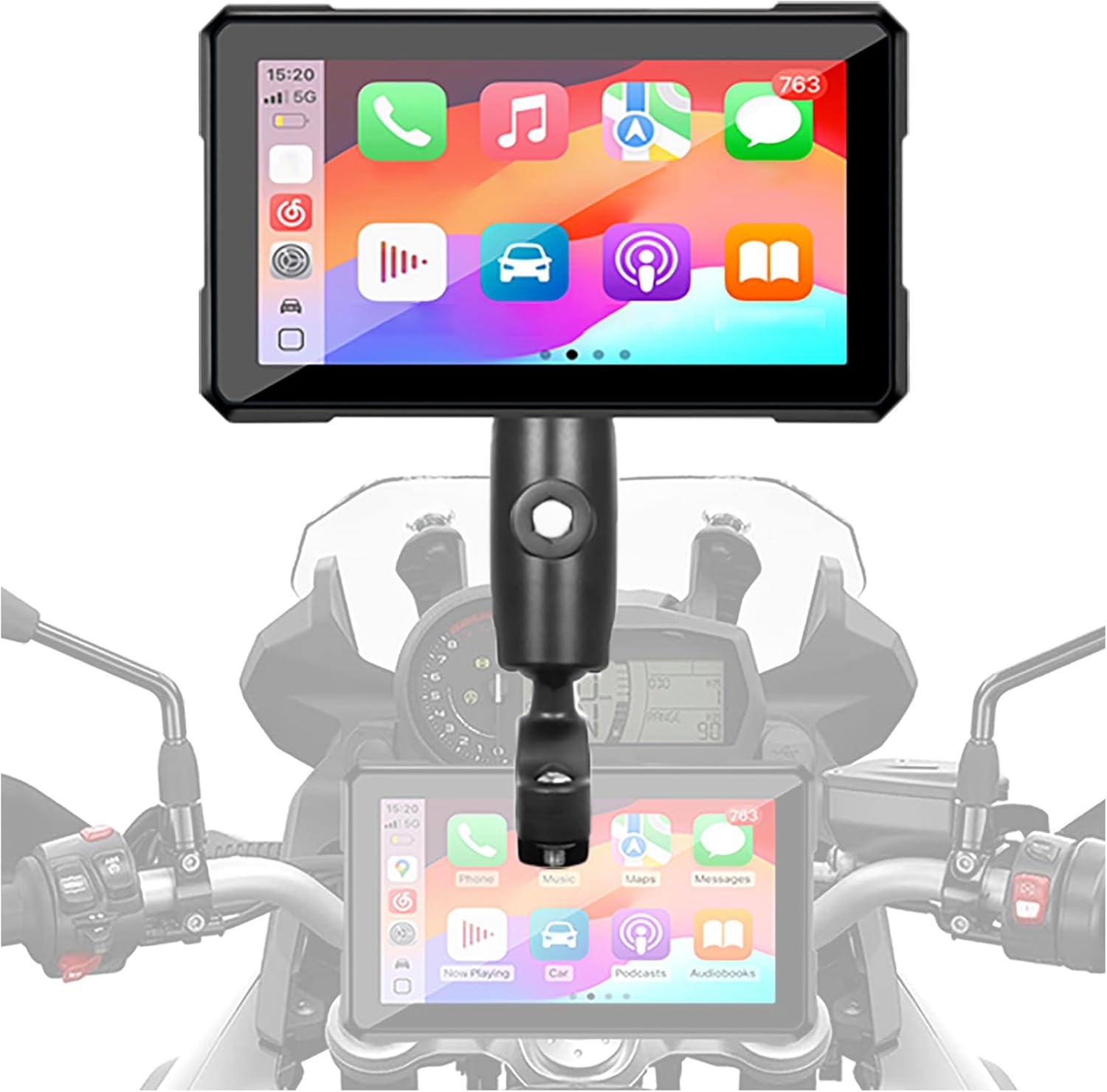 Motorcycle GPS Navigation Screen for Kawasaki KLR 650 1987-2025, 5 Inch Waterproof Touch Display, Universal Handlebar Mount, Durable Motorcycle Dashboard Monitor