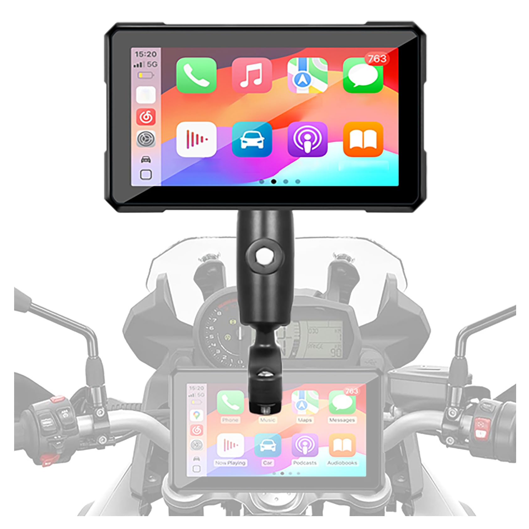 Motorcycle GPS Navigation Screen for Harley Davidson Street 500 2015-2018 2019 2020 2021, 5 Inch Wireless Water-Resistant Touch Display with CarPlay & Android Auto, Universal Handlebar Mount