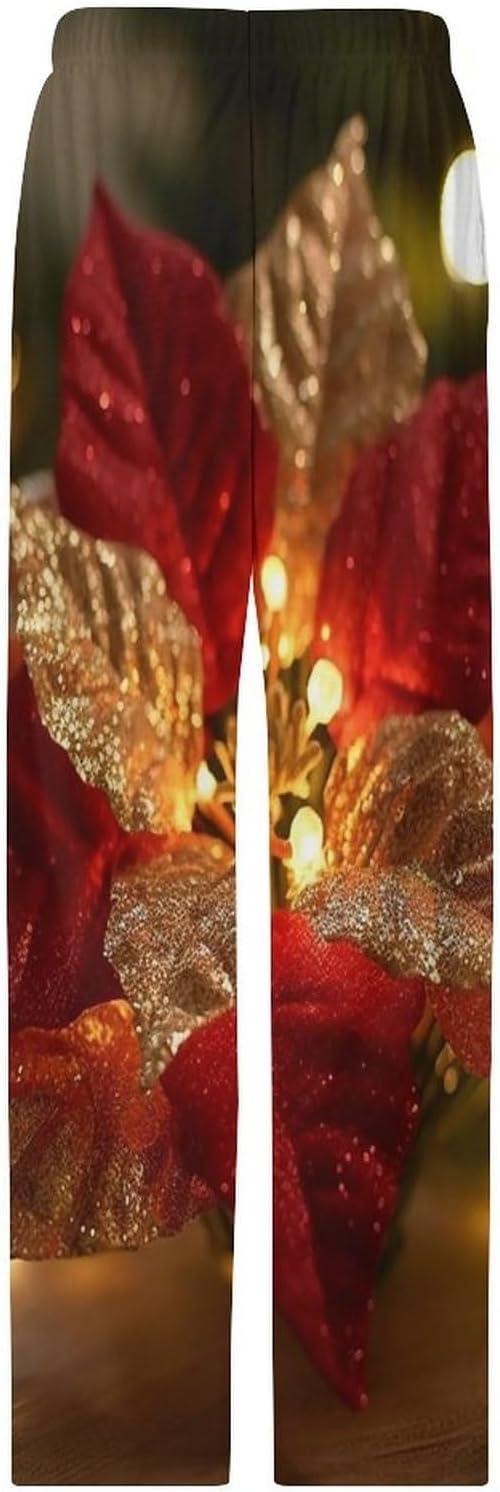 Mens Pajama Pants Soft PJ Bottoms Christmas Glitter Flowers Sleep Pant Pajama Bottom with Pockets Lounge Pant
