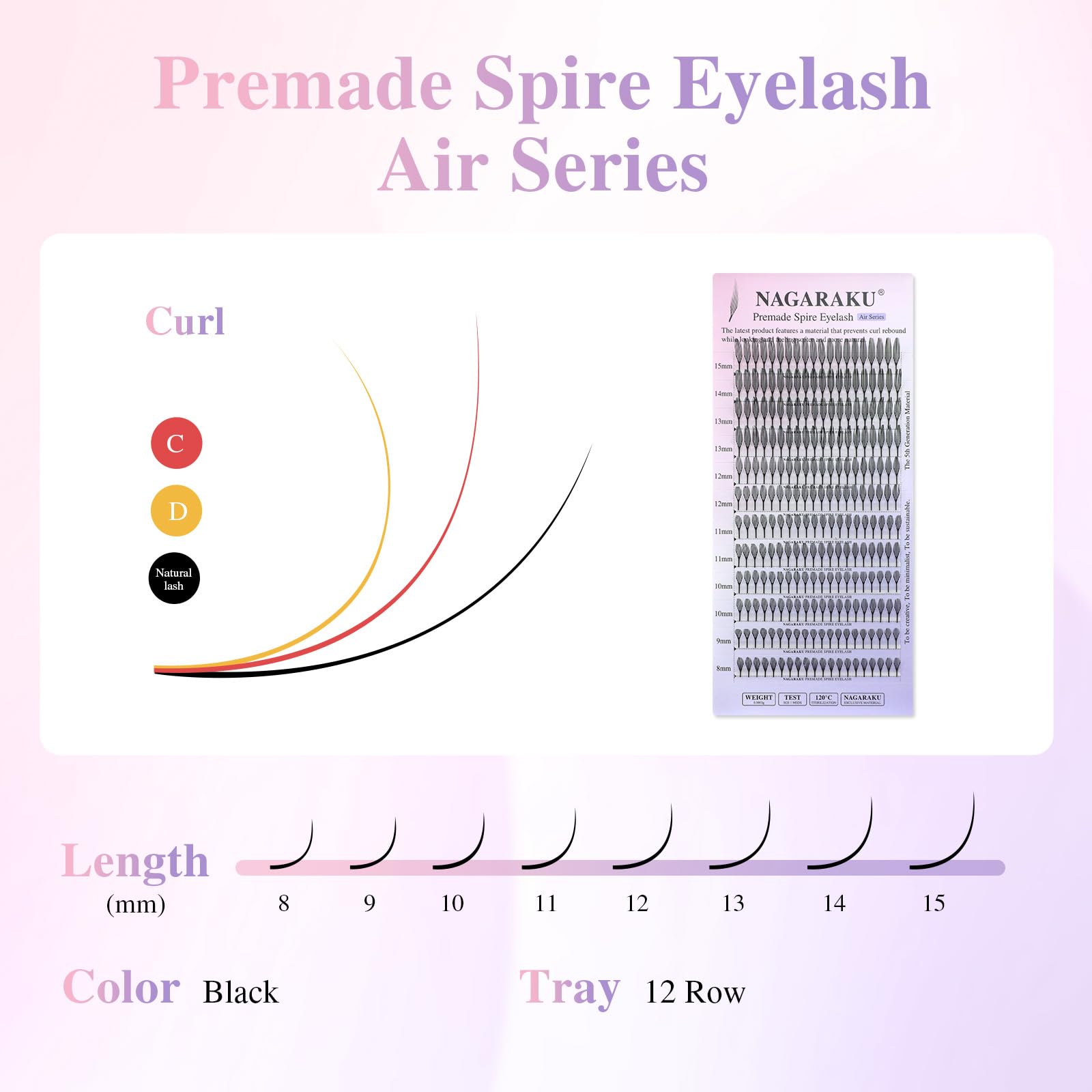 NAGARAKU Spire Shaped Eyelashes Extensions Air Series Premade Volume Lashes 0.07mm D Curl 8mm-15mm Mix Length 240 Clusters Wet Set/Anime/Manga Styles Lashes - Image 3
