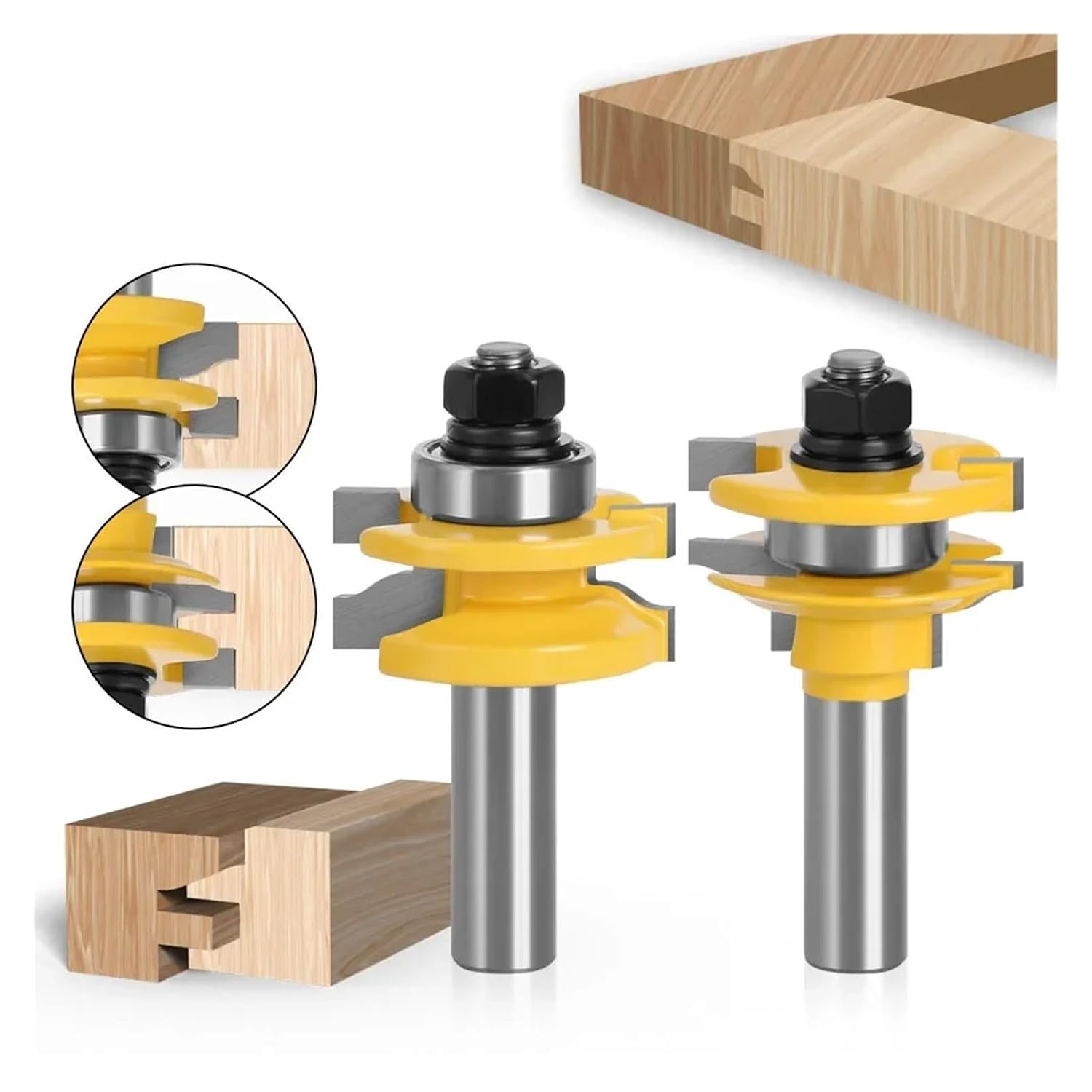 2PC 1/2" Shank Rail & Stile Router Bit Set for Door & Window Tenon Cutter(01)