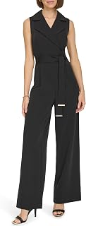 Women's Sleeveless Collared V Neck Straight Leg Jumpsuit
