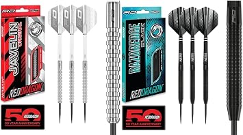 RED DRAGON 24g Tungsten Steel Tip Darts Bundle Javelin 80% + Razor Edge Black 85% Tungsten Darts Sets with Flights & Stems Professional Dart Set 6 Darts Total