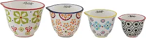 Creative Co-Op 4-Piece Hand-Stamped Stoneware Measuring Cups with Floral Patterns