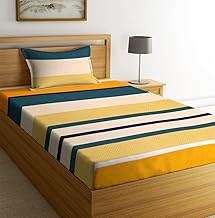 220 TC Pure Cotton Flat Single Bedsheets for Summer Breathable|Wrinklefree Super Soft (Size-60 X 90 Inch or 228x152 cm) with 1 Pillow Covers (Size-17 X 27 Inches,Mustarded & Green)