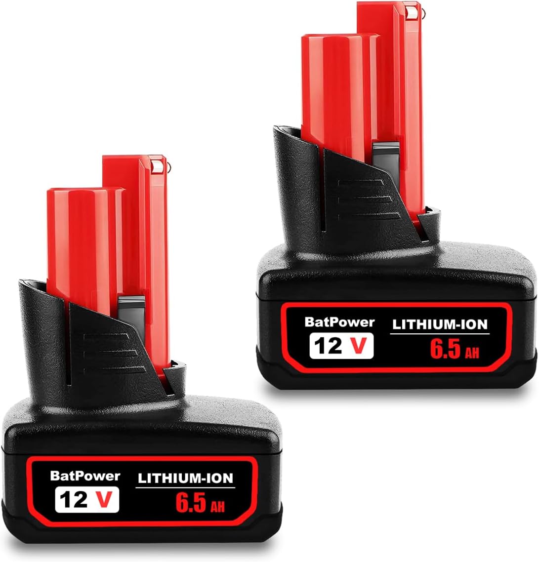 BatPower 2 Pack 12V 6.5Ah Extended Capacity Battery - Replacement for Milwaukee 12V M12 Lithium Batteries 48-11-2440