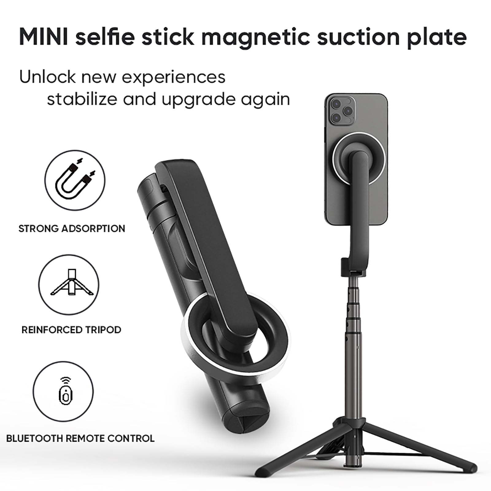 Trípode magnético para teléfono con control remoto inalámbrico, soporte extensible para teléfono celular