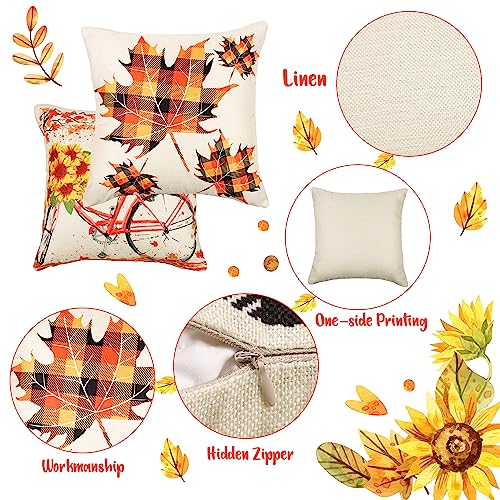 4Pcs Fall Pillow Covers 18 X 18 Inches - Thanksgiving Decorative Throw Couch Pillow Cases For Home Autumn Holiday Party - Feature Harvest Pumpkin Maple #TOP3