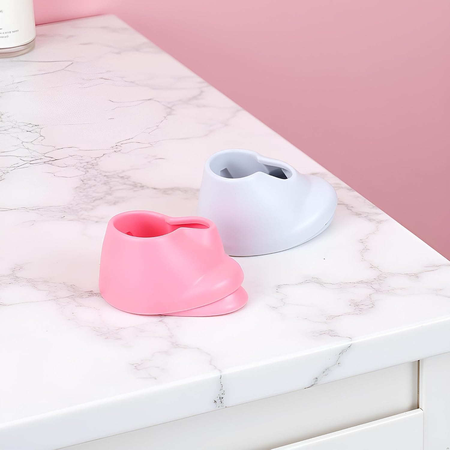 2pcs Pink & White Soft Rubber Nail Polish Bottle Holder - Anti-Spill Nail Art Organizer & Display - Salon Professional Manicure Tools