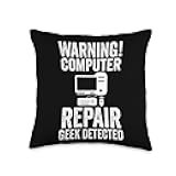 Funny tech support computer engineering Ideas Warning Repair Geek Detected Computer Throw Pillow, 16x16, Multicolor
